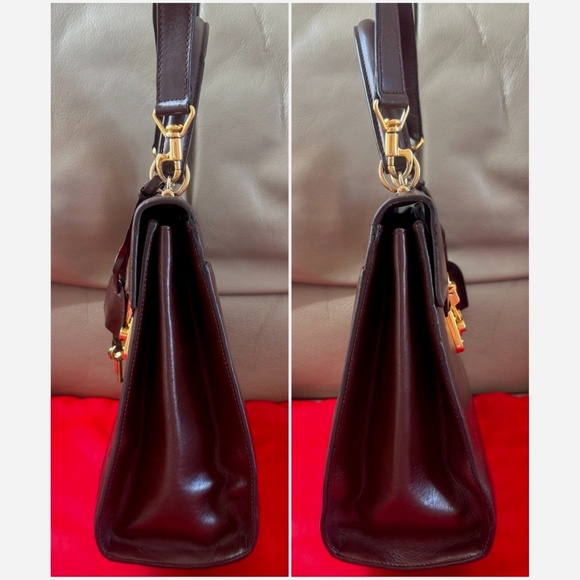 Certified Authentic Vintage Gucci Kelly Lock Key Brown Leather Shoulder Bag, COA - Picture 3 of 12